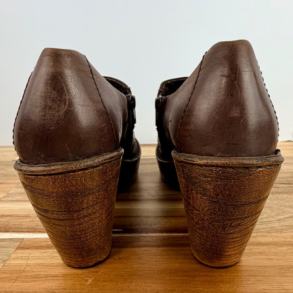 Born‎ Leather Ankle Boots Chunky Heel Side Zip Buckle Moc Toe Women's Size 7.5 - Picture 6 of 9